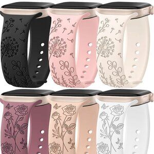 EOMTAM 6 Pack Floral Engraved Silicone Bands Compatible for Apple Watch